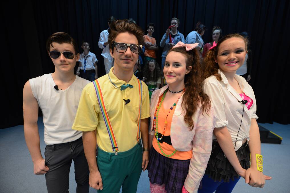 1980s style: Cast members Riley Hunt, Sean Hopkins, Poppy Tidswell and Olivia Hollis.