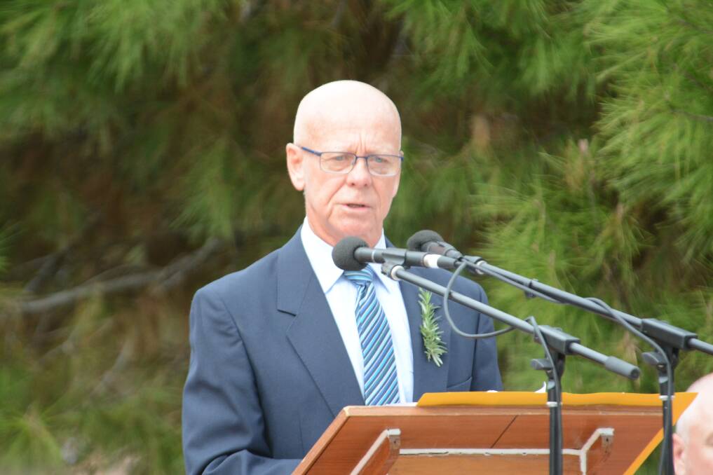 David West gives the Anzac address at the Taree Anzac Day service.