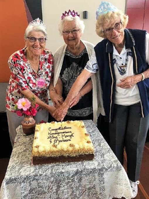 Combined celebration: Milka Bekkers, Margot Lewis and Babara Boyd mark their 90th birthdays together.