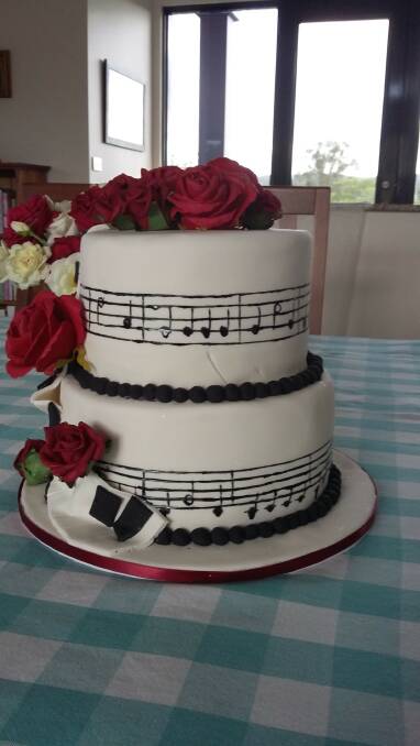 The cake: Created and designed by Choral Society member Katrina Hall and featuring the musical notes from Joan's favourite song 'All The Things You Are' by Jerome Kern.