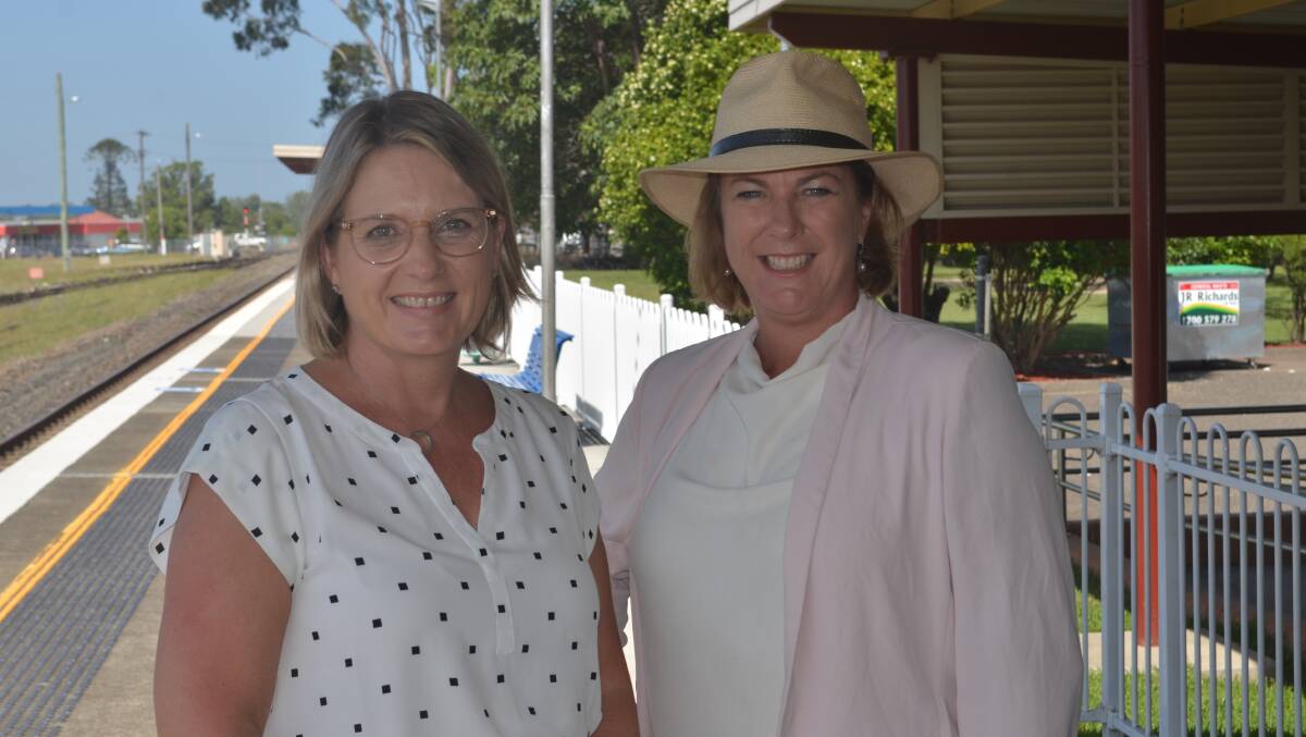IMPROVING CONNECTIVITY: Associate director of regional strategy Julie Gee and Minister for roads, maritime and freight Melinda Pavey at the regional launch of the Future Transport 2056 strategy at Kempsey Railway Station on Monday.