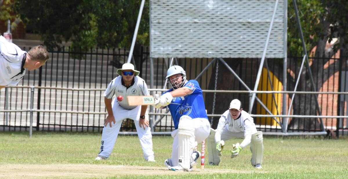 Taree West batsman Brad Mitchell takes to the Rovers bowling attack during the recent premier league clash played at Johnny Martin Oval.