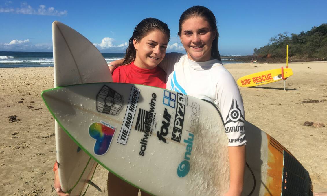 Off to State: Surfing sisters Lucy and Chelsea Green from Taree have qualified for the NSW championships to be held in July.