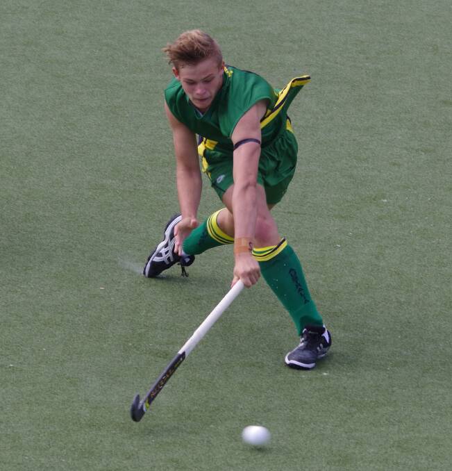 Wade Harry playing for Australia in the 4 Nations tournament in Mannheim during the European tour with the Australian All Schools under 16 hockey team. The Australians finished second.