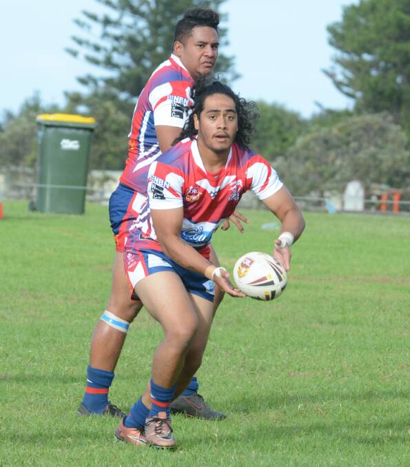 Old Bar hooker Mike Fiall works a play during the clash against Port Macquarie at Old Bar. 