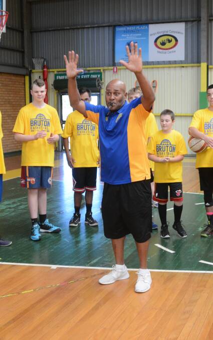 Holding court: Cal Bruton at this week's basketball clinic at Taree. See more photos at www.manningrivertimes.com.au