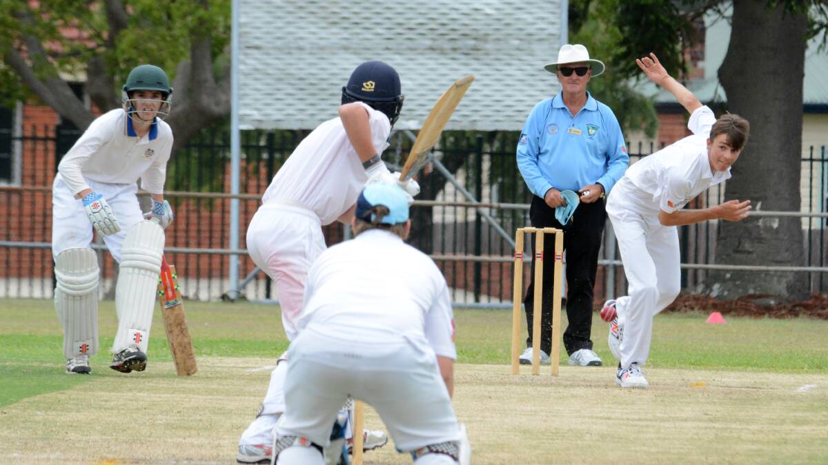 Mid North Coast bowler Brodie Guppy from Wingham sends down a delivery in the Stan Austin Shield final against Hunter Valley at the Johnny Martin Oval.