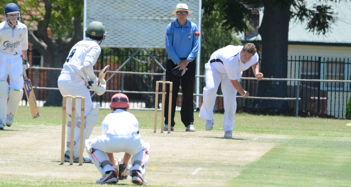 Rohan Meaker bowling for Manning in the opening round Stan Austin Shield game against Tamworth on Monday. The final pool rounds will be determined today.