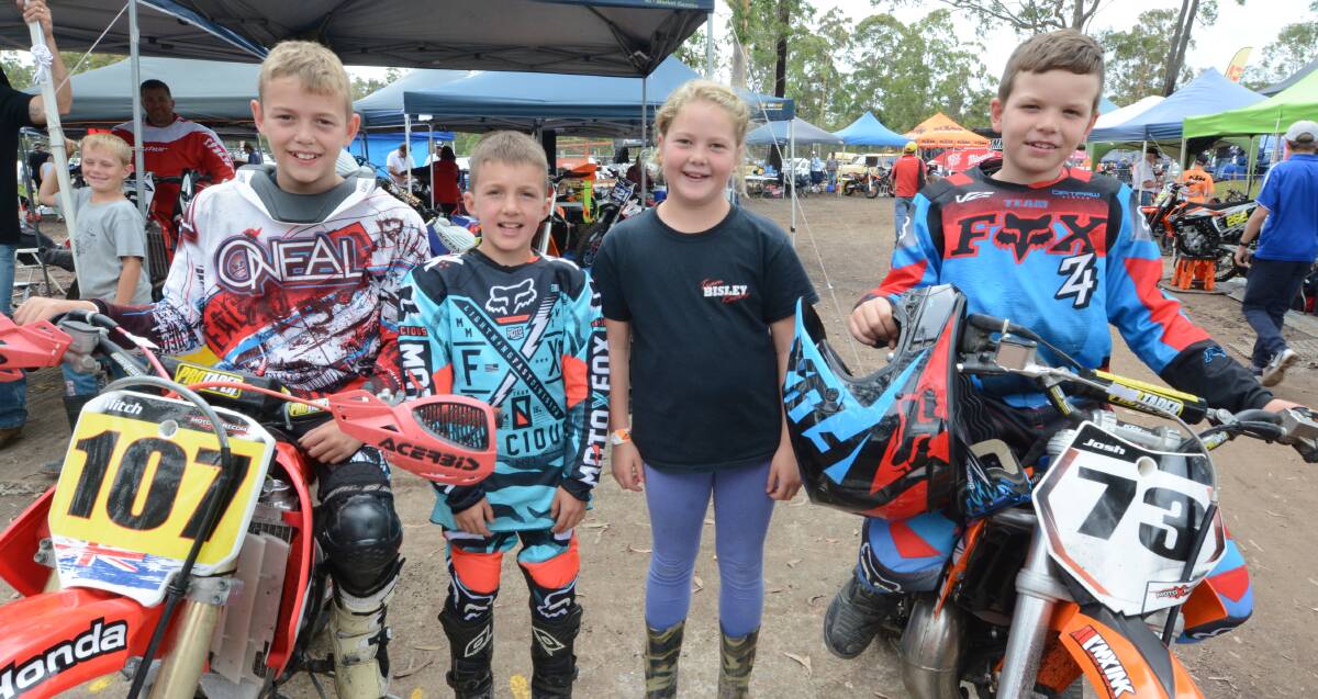Taree Motor Cycle Club juniors Mitchell, Will and Jess Bisley and Josh Hopkins at the Troy Bayliss Classic this year. The club will host the Australian Junior Dirt Track Titles in 2017.
