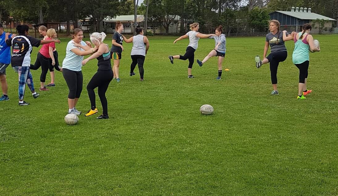 Wallamba women rugby players at training preparing for the start of the 2018 Lower North Coast competition.