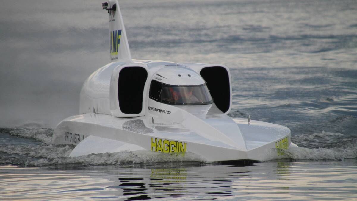 David Warby in Spirit of Australia during the boat's test run on the Manning River.