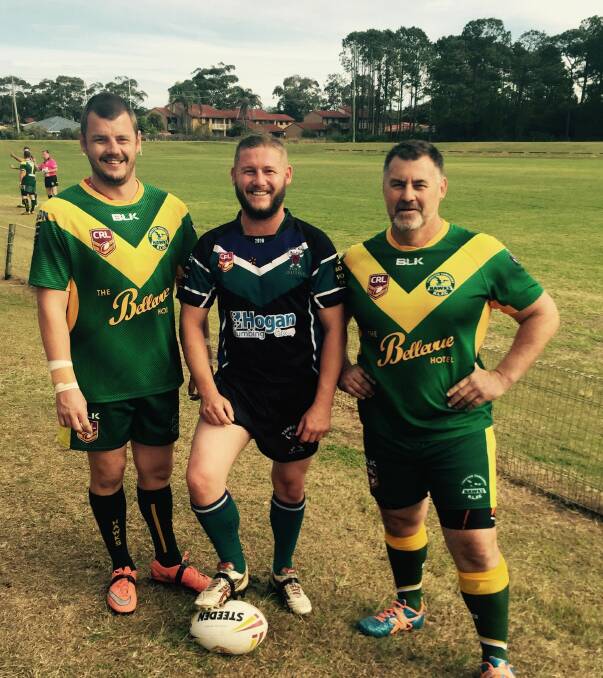 Mick Hawkins flanked by his brother, Shane Went and step father, Col Went, before Sunday's reserve grade game at Tuncurry.