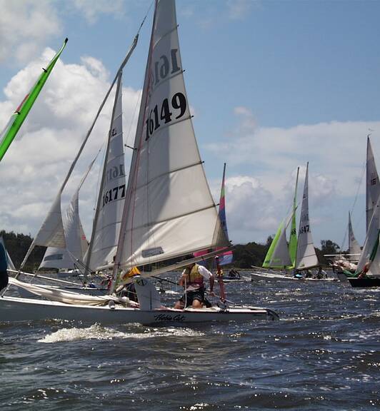 Boats head to Taree from Manning Point in the Manning Marathon. The 33rd event will be sailed on Sunday, starting from around noon.