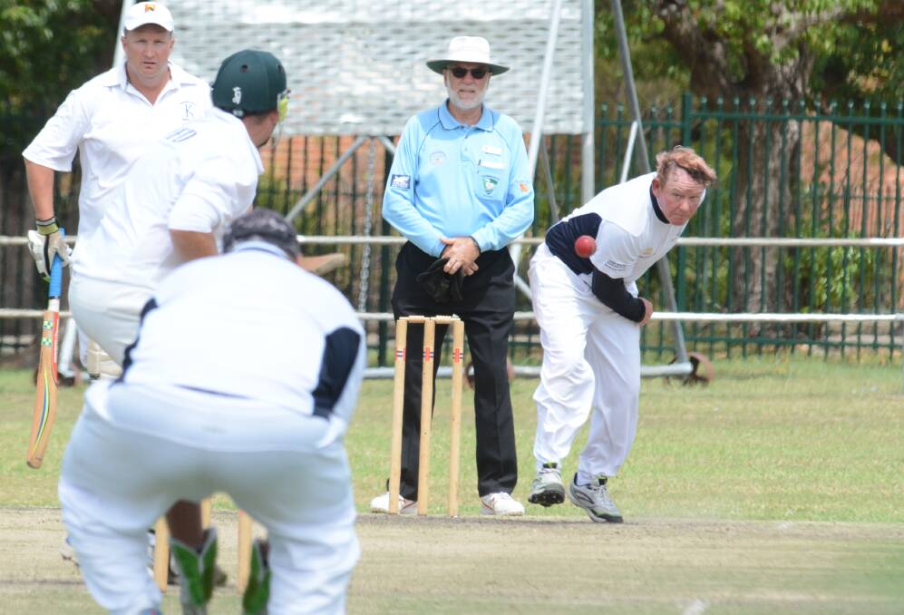 Brian Levi bowling for Taree West in the Manning first grade cricket clash against Wingham at the Johnny Martin Oval.