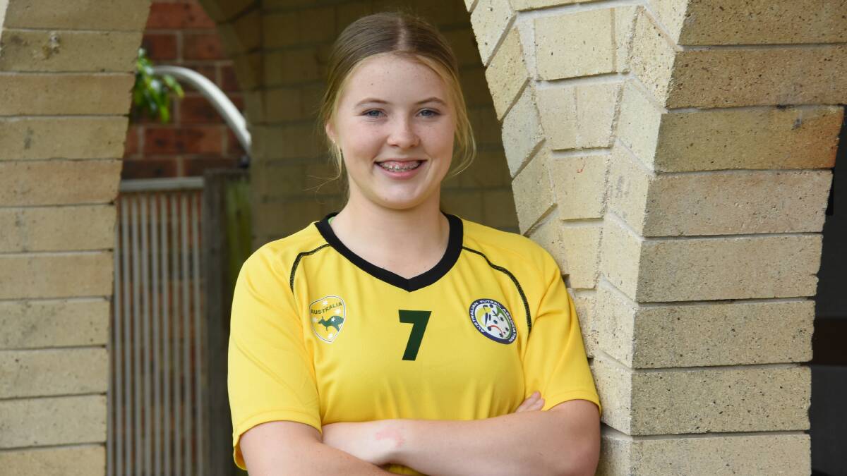Taree's Abby Baker in the Australian uniform she'll wear in the upcoming tour of Europe.