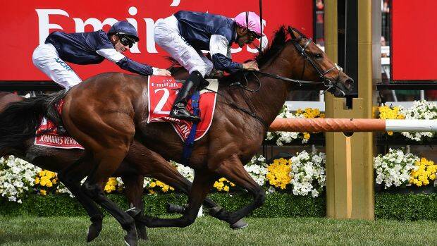Corey Brown steers Rekindling to win the Melbourne Cup on Tuesday.