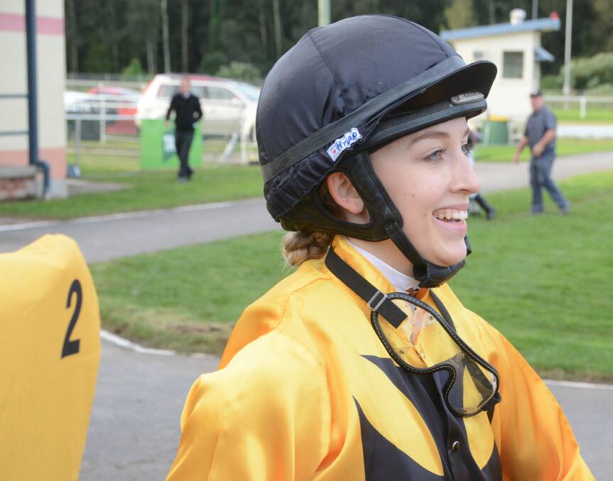 Apprentice jockey Louise Day is all smiles after her win on Hammoon Dream for Newcastle trainer Kris Lees at Taree-Wingham Race Club's Showcase meeting this week.