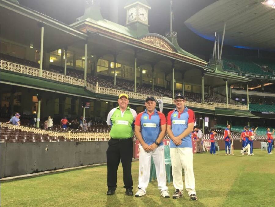 

Taree cricketers Andrew Croker (umpire), Graeme Morley and Rod Thomson had the rare opportunity to experience umpiring and playing on the SCG at the Richie Benaud Cup Finals Day back in February. 
