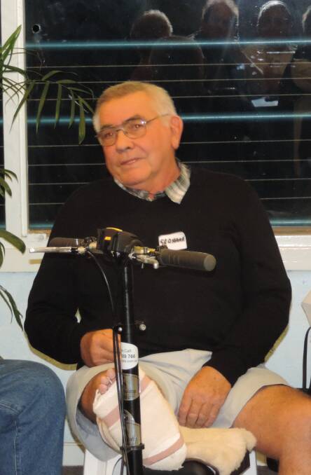 Grahame Moran, then recovering from ankle surgery, at Taree United's reunion held last year.