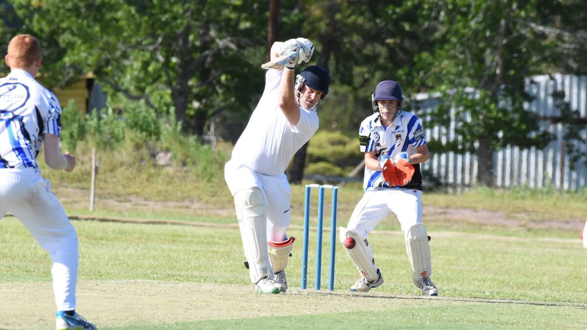 Wingham batsman Brock Hynes times a shot during the clash against Port Pirates at Cedar Party Reserve.