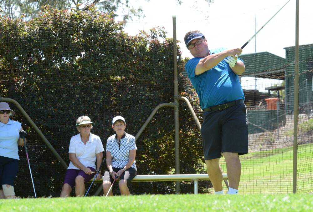 In form golfer Steve Ison hitting off in the Taree Open.