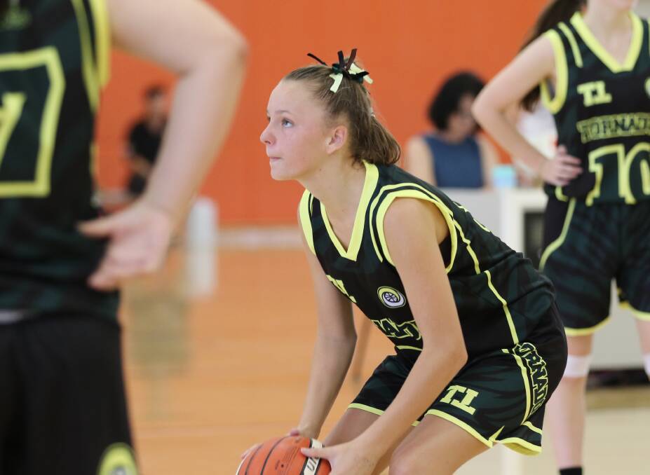 Taree's Jordyn Halfacre-Ryan lines up a free throw during a Northern NSW League under 16 game this season. Photo Lauren Hender.