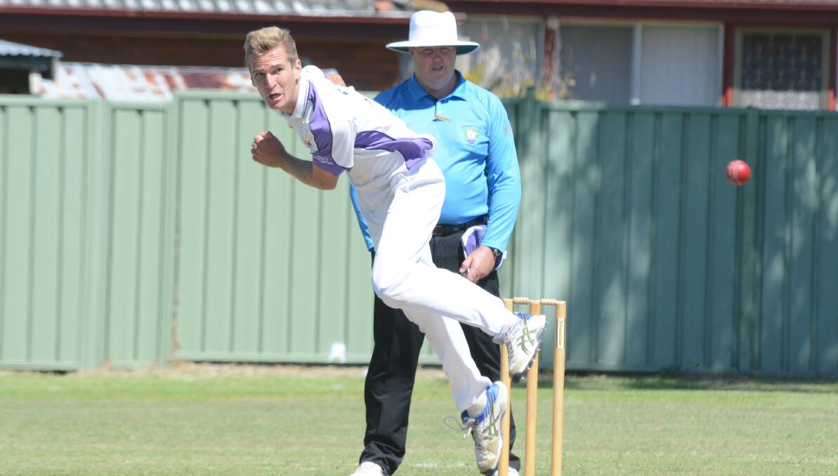 Tom Burley bowling for United in last season's Manning first grade competition. He spent the northern summer playing in England.