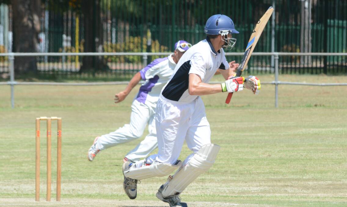 Dean Mills sets off for a run playing for Taree West against United at Johnny Martin Oval last season. He made 146 in the match against Wingham last Saturday.