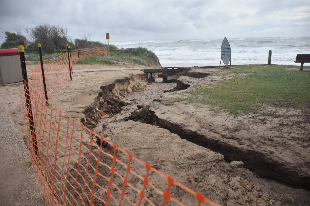Damage done: Town Beach has been battered by the recent storm and rain event. Pic: Matthew Attard.
