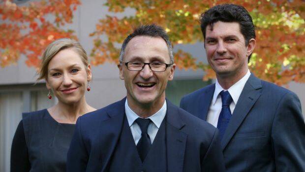 Scott Ludlam (right) and Larissa Waters (left) served as co-deputies to Greens leader Richard Di Natale.  Photo: Andrew Meares
