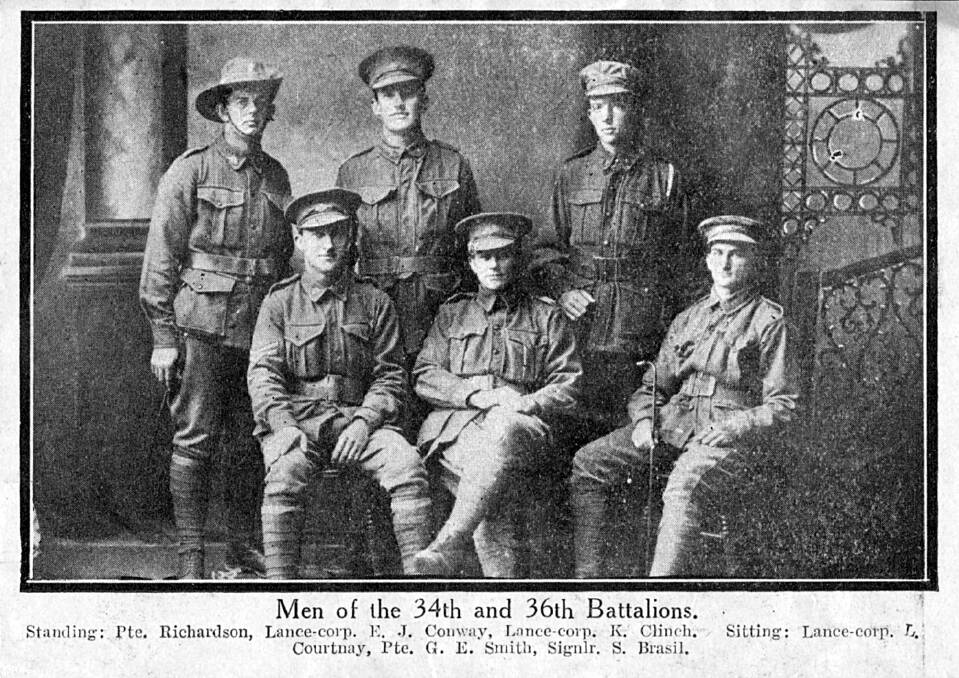This photo appears to have been cut out of a magazine or newspaper of some men in the 34th and 36th Battalion, which includes Stan. Sue Langdown asked us to note Stan's surname has been spelt Brasil, and on enlistment was spelt Brazil, however birth records show Brazel. "I am certain they are one and the same," Sue said.