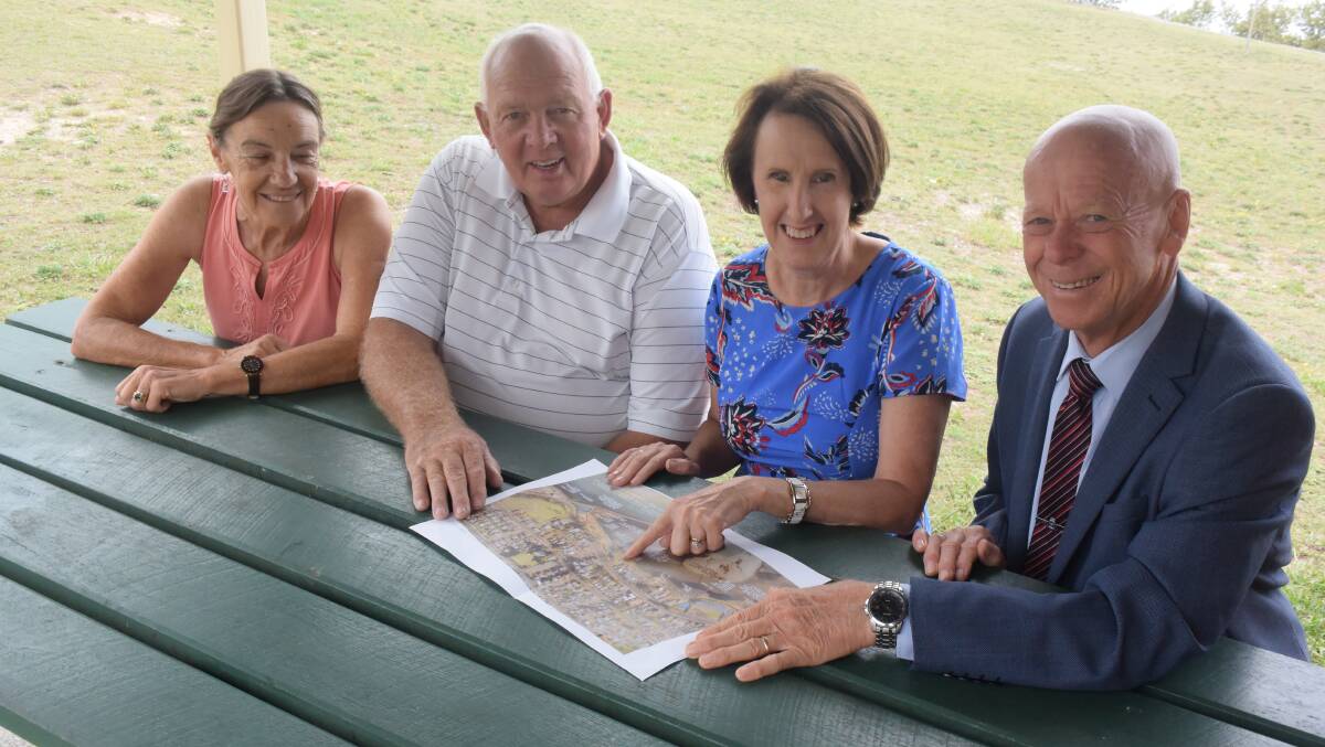 Harrington Chamber of Commerce secretary/treasurer Wendy Hoare, chamber president Cliff Hoare, Port Macquarie MP Leslie Williams and MidCoast Council mayor, David West in Harrington for Friday's announcement.