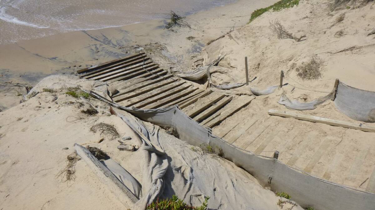 Access ramps and stairs to Old Bar Beach were damaged by big seas in January.