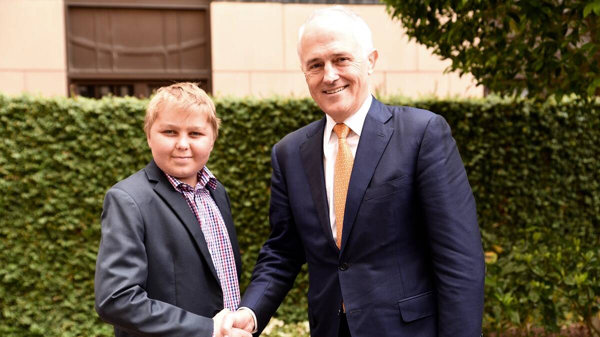 Dream come true: Angus from Melbourne met Prime Minister Malcolm Turnbull.