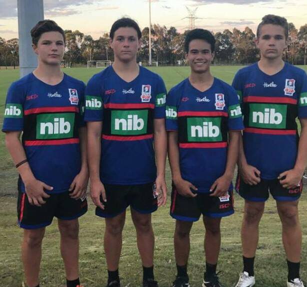 Taree Panthers players Harry Wesley, Ryan Long, John Roberts and Zac Power have been training with the Knights Under 15's squad. 