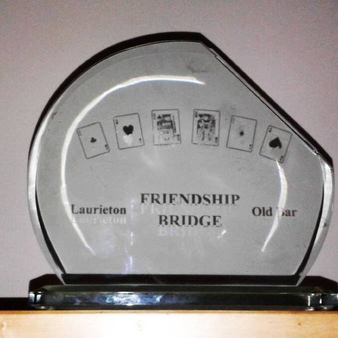 The Friendship Bridge trophy shared between Old Bar and Laurieton bridge clubs.