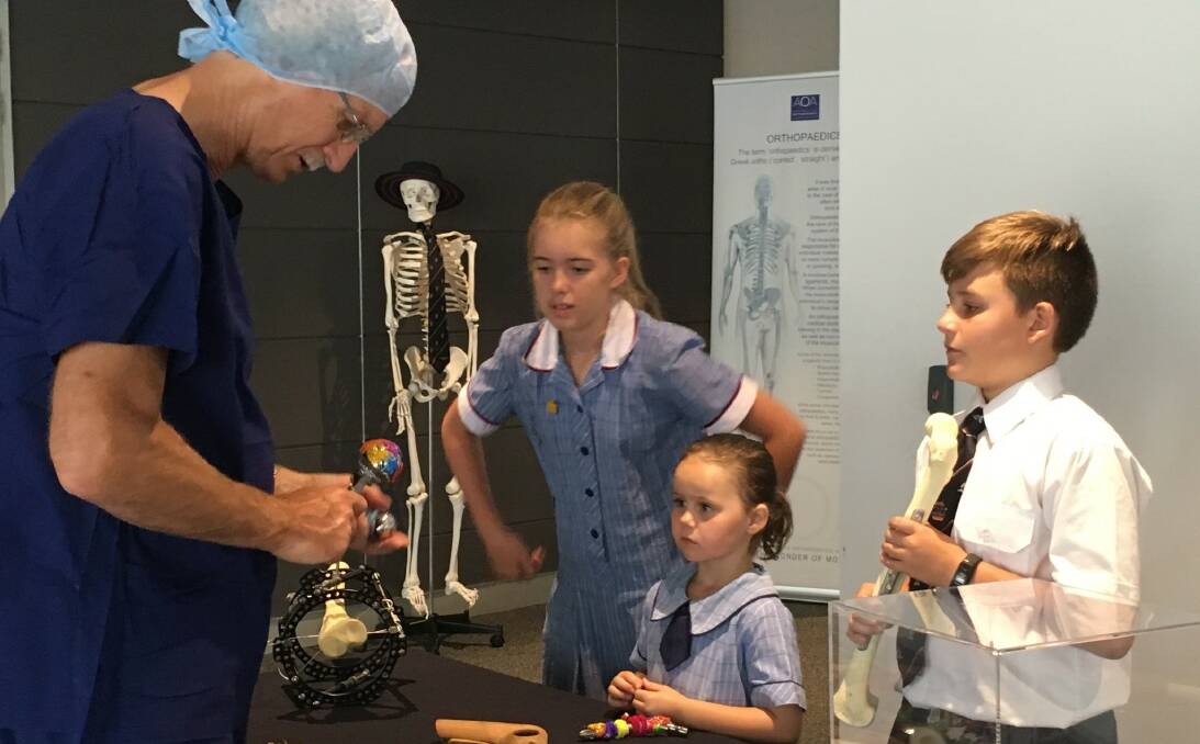 The travelling orthopaedic exhibition showcases the history of orthopaedics in Australia through a series of interactive elements such as skeletons, prosthesis examples and surgical equipment from now and the past 80 years.