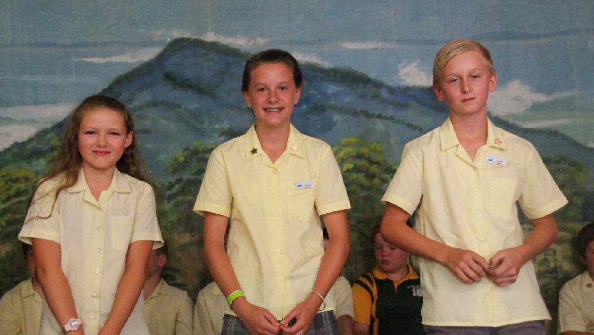 Moorland Public School captains for 2017, Emily Beard and Abby Watts and sports captain Charlie Hamilton.
