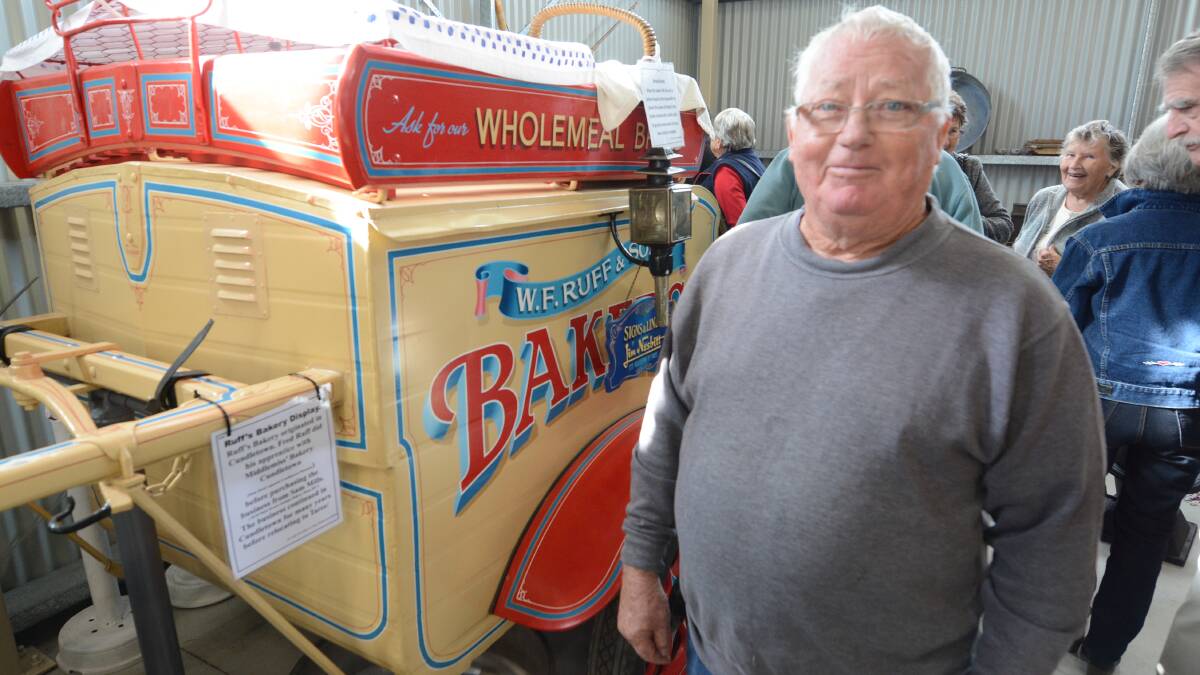Ruff's Bakery cart is housed in the Coleman Pavilion at the Cundletown Museum. Pictured is Ted Hill at the official opening of the pavilion in June this year.