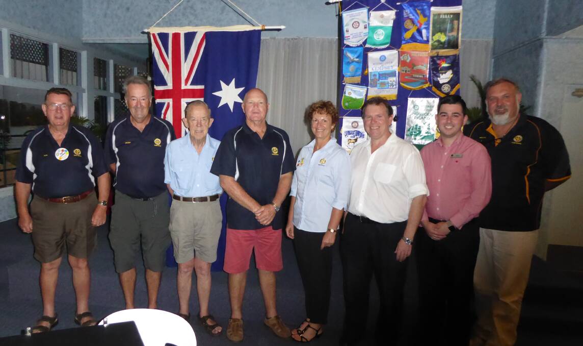 Taree North Rotary past presidents: Bob Coleman, Peter Smith, Alf Childs, Kevin Haigh, Susan Bell, David Healey, President Elect Adam Scarff and current president Michael Byrne.