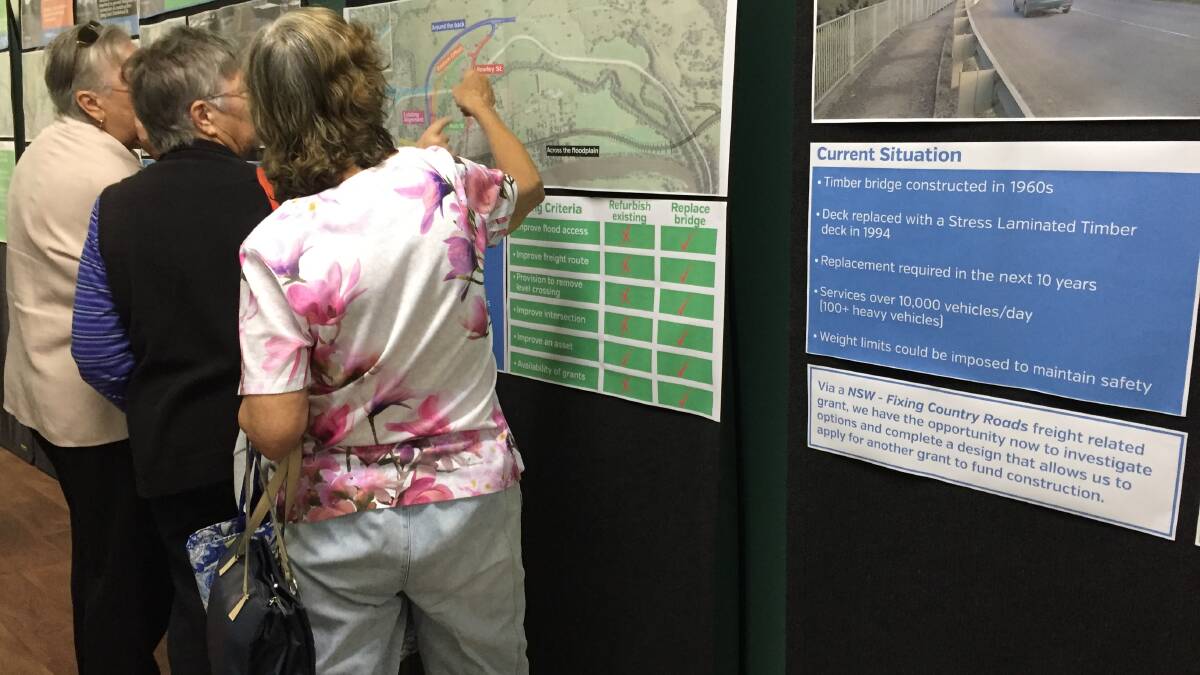 Concerned community: The options for the replacement of the Cedar Party Creek Bridge were on the table at a "pop-up" in Wingham in May. Picture: Julia Driscoll