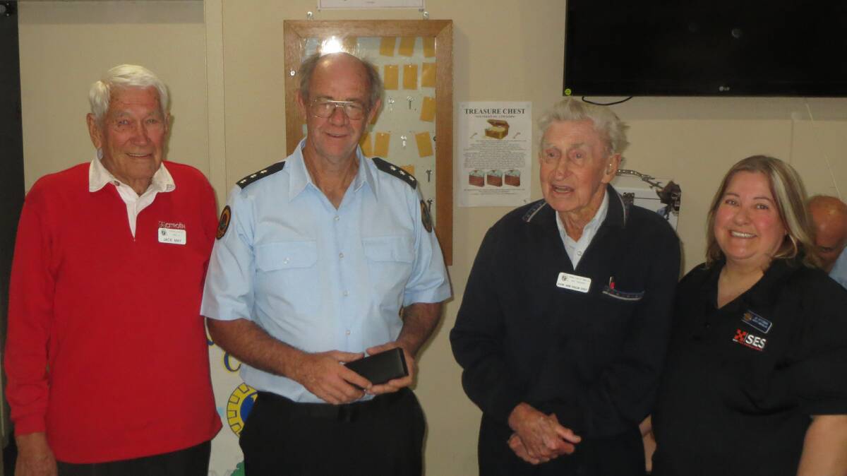 Taree Probus program officer Jack May, SES controller Glen Laycock, Arthur Deacon from Probus, and SES deputy controller Jo Ottomar.