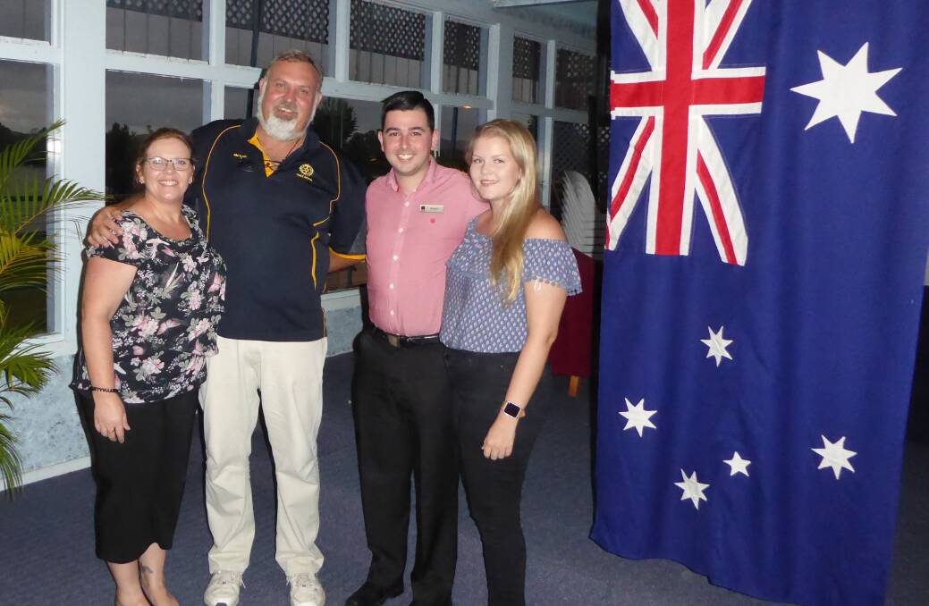Taree North Rotary's current president and his wife Michael and Janet Byrne with and president elect Adam Scarff and his partner Emma Thomas.