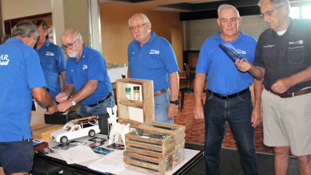 Members of Old Bar Men's Shed displaying their wares at the Old Bar Health Expo.

