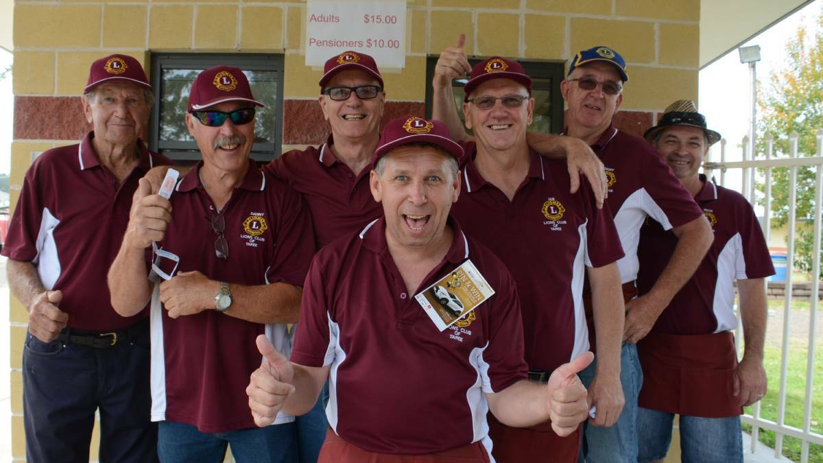 Taree Lions: Tony and the lads at the gates of the Bushland Drive racecourse.