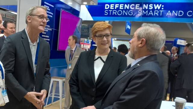  Defence Minister, Senator Marise Payne in discussions with Hunter Business Chamber CEO, Bob Hawes and Steber International general manager, Alan Steber. 