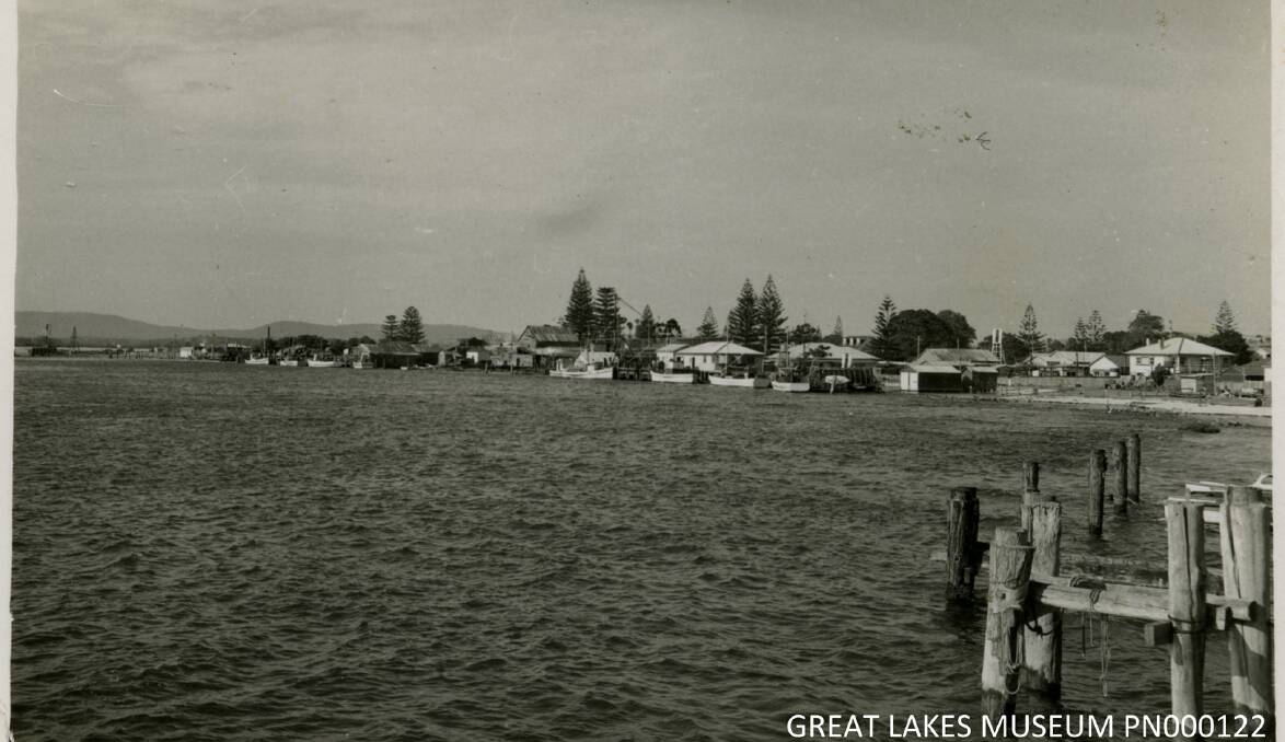 The former Wallis Lake ferry sites  are proposed for inclusion. A view of the Tuncurry waterfront from Rockpool Road featuring government wharf, the waiting shed and jetty. Photo Great Lakes Museum.