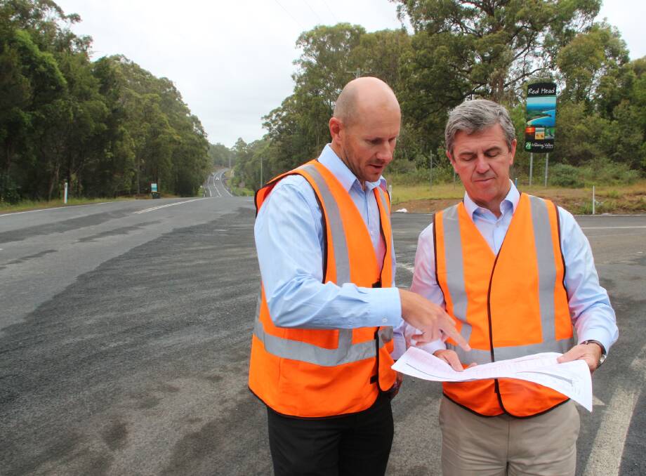 Member for Lyne, David Gillespie inspects the work with Mid Coast Council projects and engineering manager, Rhett Pattison.

 