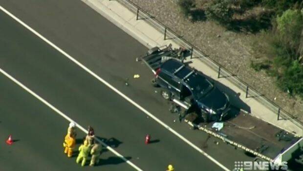 The tow truck driver's arm was severed while stopped in the emergency lane of Peninsula Link.  Photo: Channel Nine