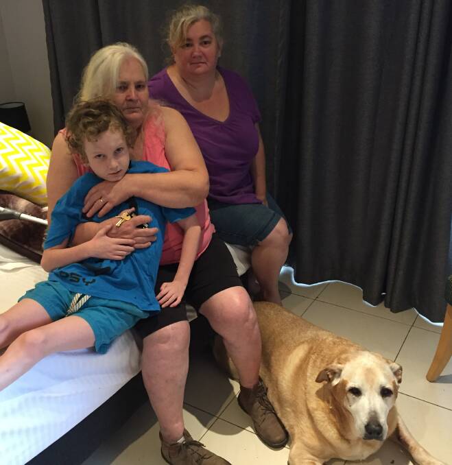 SHELTER: Pappinbarra resident Barbara Roelandts, her daughter, Donna Adams and grandson fled intense heat and spent the night at Timbertown Motel.